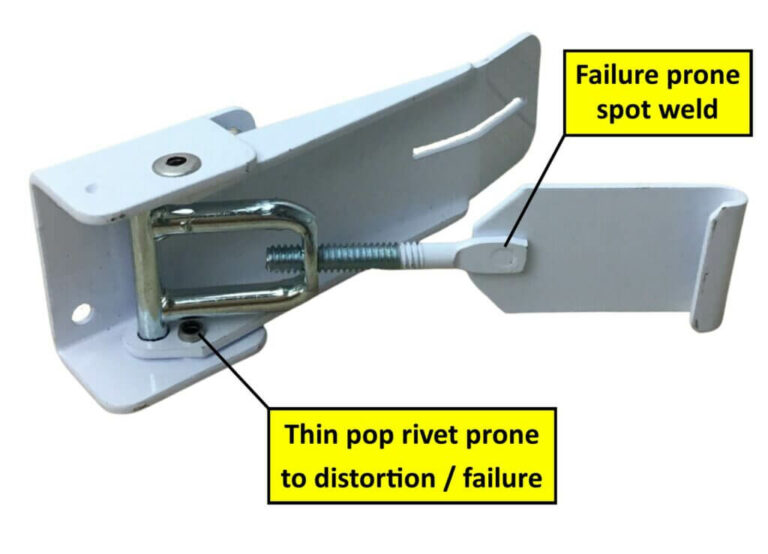Photo illustrating the problems with pop top caravan latches