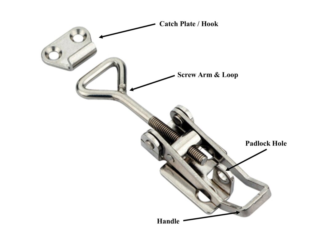 Diagram showing various component parts of a toggle latch